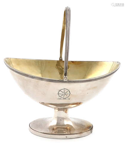 A George III silver swing-handled sugar basket, by James and Elizabeth Bland, London 1796, oval