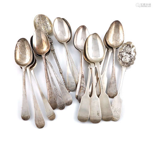 A collection of eighteen George III and later silver tablespoons, various dates and makers,