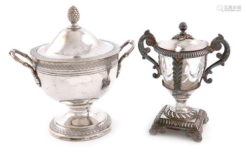 An early 19th century French silver mustard pot and cover, Paris 1819-1838, vase form, foliate