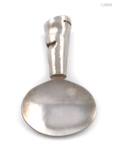 By Elizabeth Peers, a modern silver caddy spoon, London 2009, oval bowl, matted decoration, with a