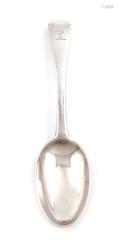 A George II silver tablespoon, maker's mark partially worn, possibly that of Paul Crespin, the