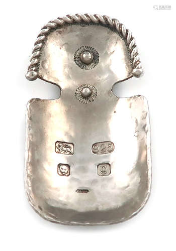 By Margaret Bolton, a modern silver caddy spoon, London 2006, rounded rectangular bowl, and