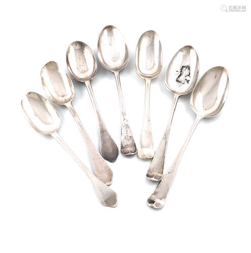 A set of six George III silver 'picture-back' Hanoverian pattern teaspoons, probably by William