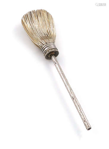 A Victorian novelty parcel-gilt silver spoon, by George Fox, London 1866, modelled as a besom broom,