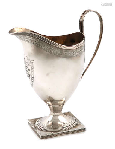 An early 19th century Dutch silver cream jug, possibly by J. A. Toorn, The Hague 1838, helmet