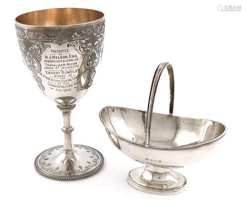 A Victorian silver goblet, by Richards and Brown, London 1863, the urn shaped bowl with engraved