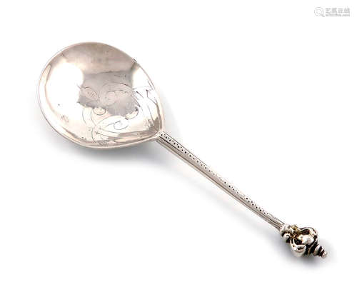 An early 17th century Norwegian silver Cherub-knop spoon, maker's mark A ? conjoined, probably