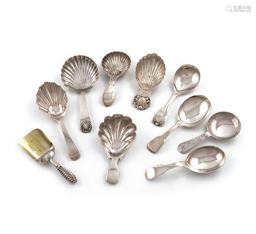 A collection of ten silver caddy spoons, various dates and makers, comprising: one by William