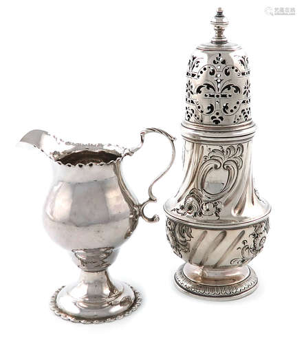 A George II silver sugar caster, by Thomas Bamford, London 1733, circular bellied form, later