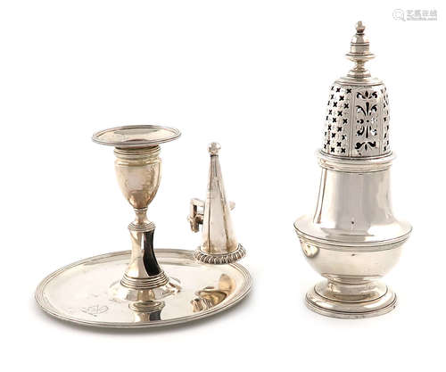 A George II silver sugar caster, by Robert Lucas, London 1734, baluster form, the pull-off cover