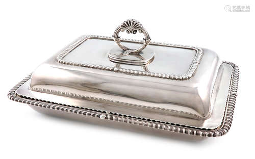 A George III silver entrée dish and cover, by Paul Storr, London 1817, rectangular form, gadroon