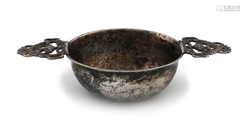 A 19th century Dutch silver porringer, 1851, circular form, with pierced laurel leaf and urn