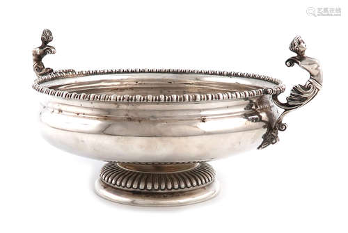 A silver two-handled bowl, by Mappin and Webb, London 1910, circular form, caryatid side handles,