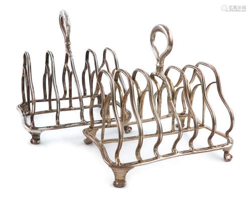 Two similar William IV silver seven and five bar toast racks, by Paul Storr, London 1836, shaped