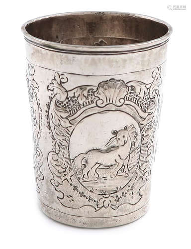 A mid-18th century Russian silver beaker, maker's mark MK, assay master A. Kuzmin, Moscow circa