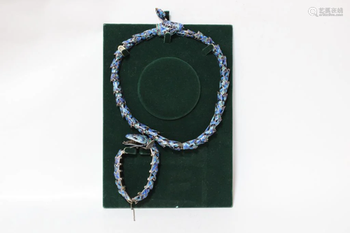 Two Chinese Enamel Necklace and Bracelet