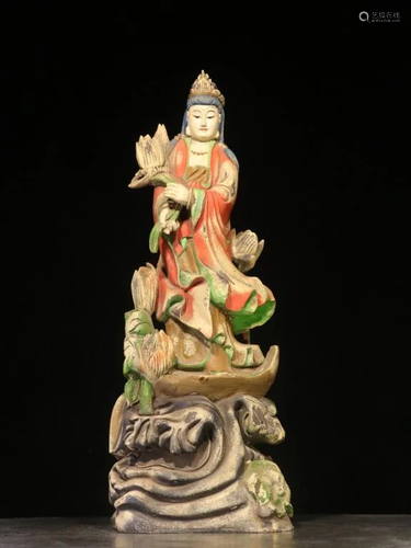 Late Qing Chinese Hand Carved Wood Guanyin