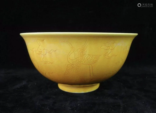 Chinese Yellow Glazed Porcelain Bowl,Mark