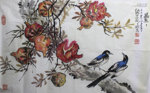 Chinese Ink Color Painting w Calligraphy, Signed