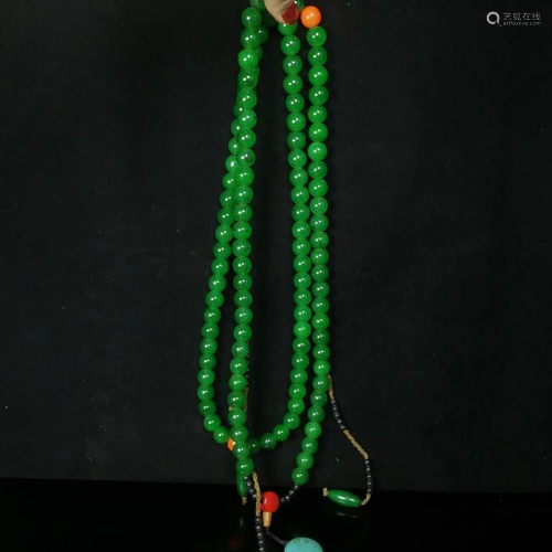 Chinese Green Liuli Beads Necklace