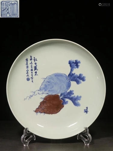 Chinese Blue and White Porcelain Plate,Mark