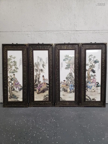 Set of Chinese Famille Rose Porcelain Plaque