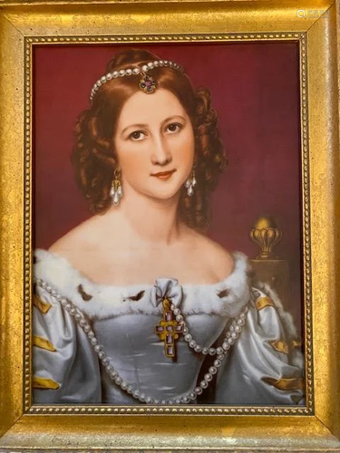 Framed lady portrait porcelain plaque