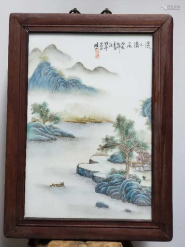 Chinese Famille Roes Porcelain Plaque,