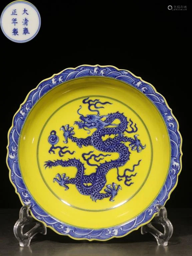 Republican Chinese Hand Paint Yellow Ground Plate