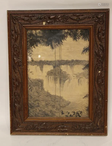 Carved Wood Frame Water Color Painting