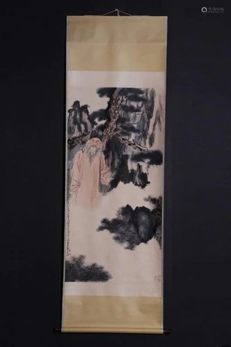 Chinese Ink Color Scroll Painting, Signed