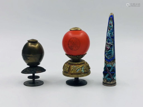 Two Chinese Peking Court Hat Finial and Nail Prote