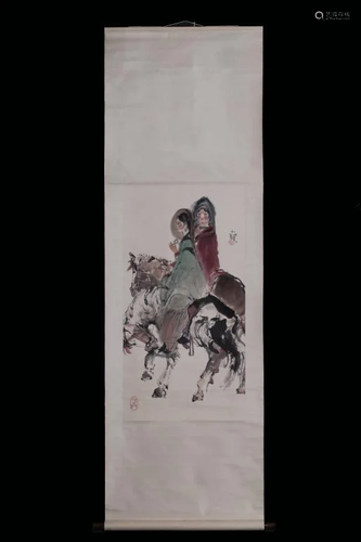 Chinese Ink Color Scroll Painting,Signed