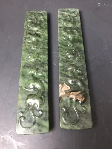 Two Chinese Spinach Jade Paper Weight