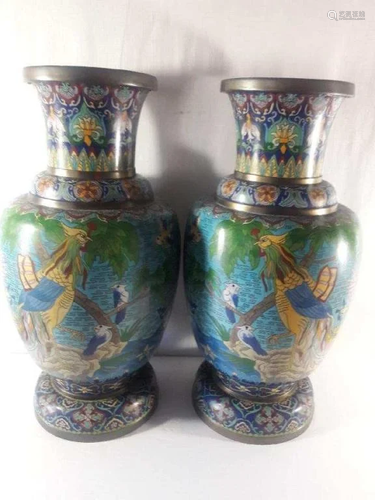 A PAIR CHINESE LARGE VINTAGE CLOISONNE VASE