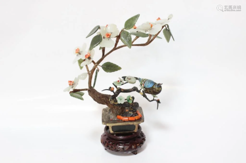Chinese Planter w Jade and Cloisonne Bird