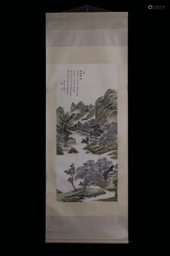 Chinese Ink Color Landscape Scroll Painting,Mark