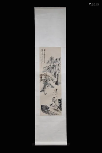 Chinese Ink Color Scroll Painting w Calligraphy