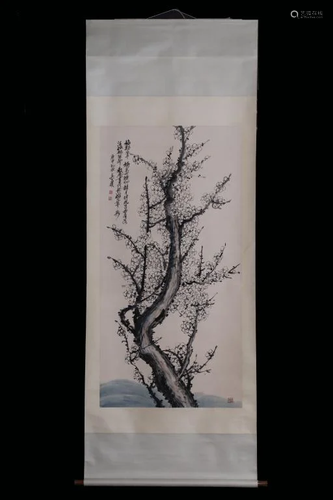 Chinese Ink Color Scroll Painting w Calligraphic