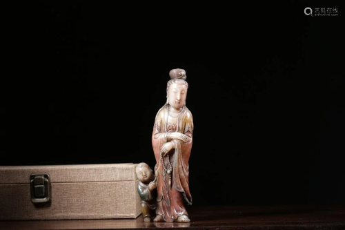 Qing Chinese Hand Carved Soapstone Guanyin