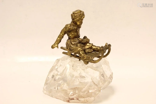 Bronze Figurine w Rock Crystal Base