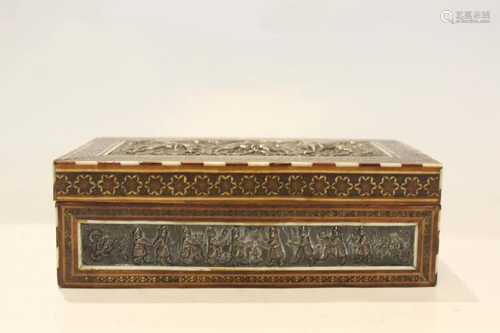 19th.C Persian Silver Inlaid Box