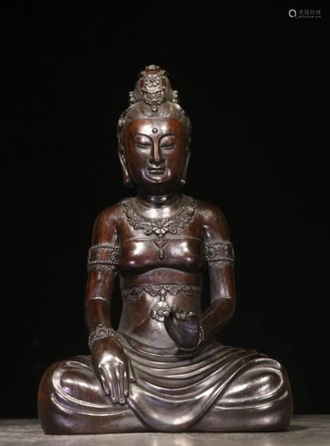 Chinese Hand Carved Zitan Wood Guanyin