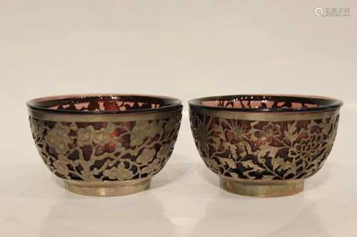 Pair of Chnese Glass and Silver Bowl