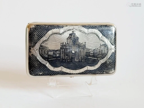 Lrg 19C Russian Silver Niello Cigarette Case