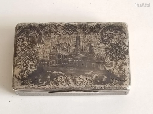 Large 19C Russian Silver Niello Snuff Box