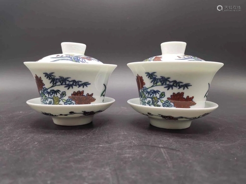 Pair of Chinese Doucai Porcelain Cover Cups,Mark