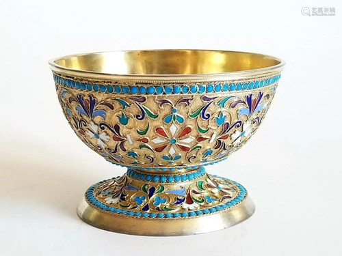 19C Russian Gilt Silver Enamel Bowl Bratina