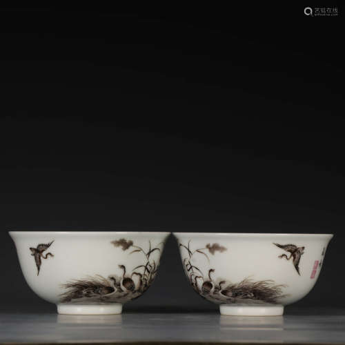 A Chinese Grisaille Painted Porcelain Inscribed Bowl