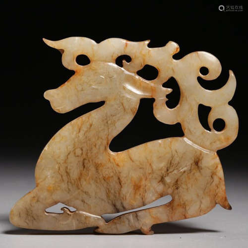 A Chinese Hetian Jade Carved Deer Ornament